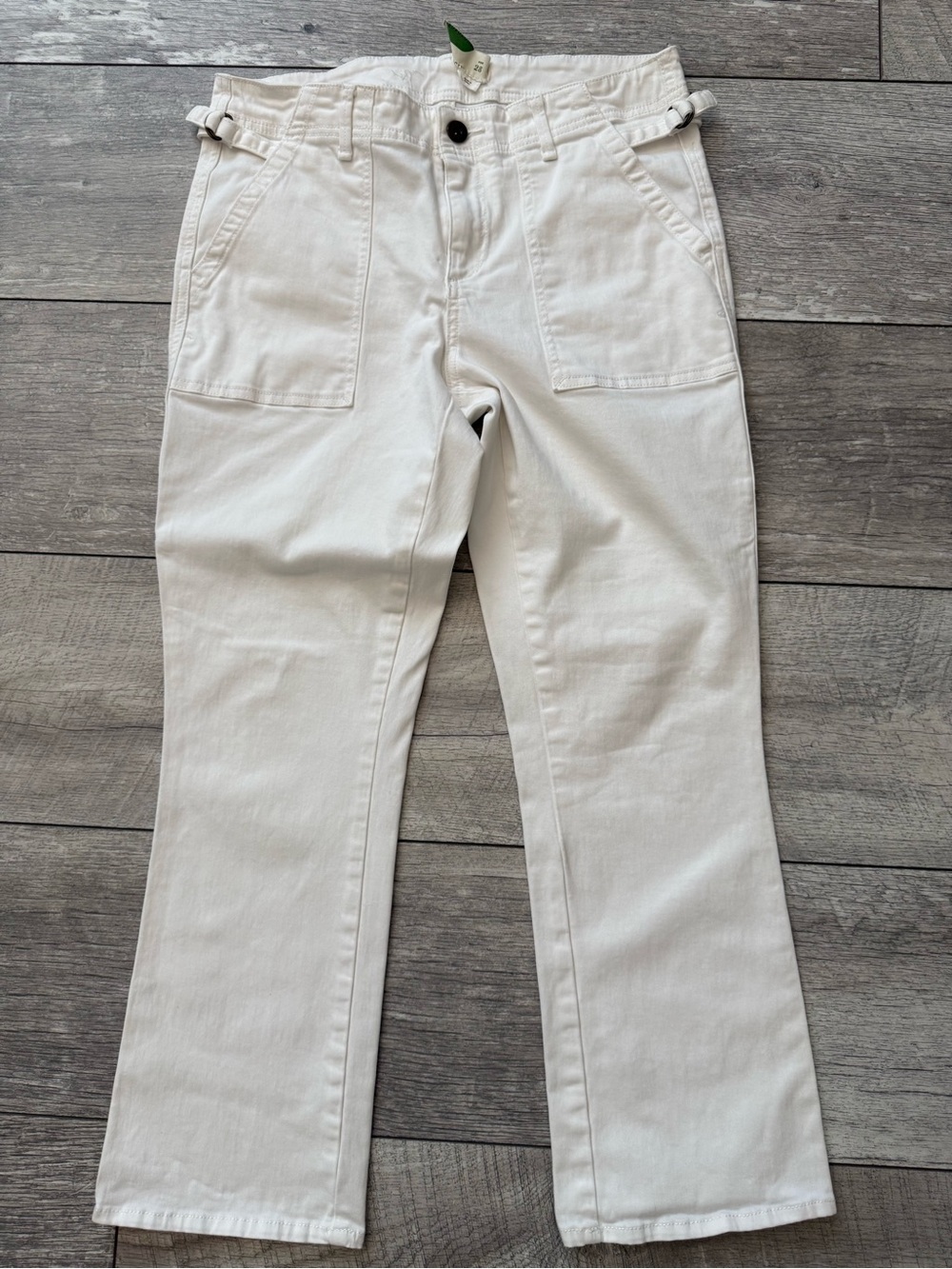 Anthropologie White/Cream Straight-Leg Jeans with Front Patch Pockets